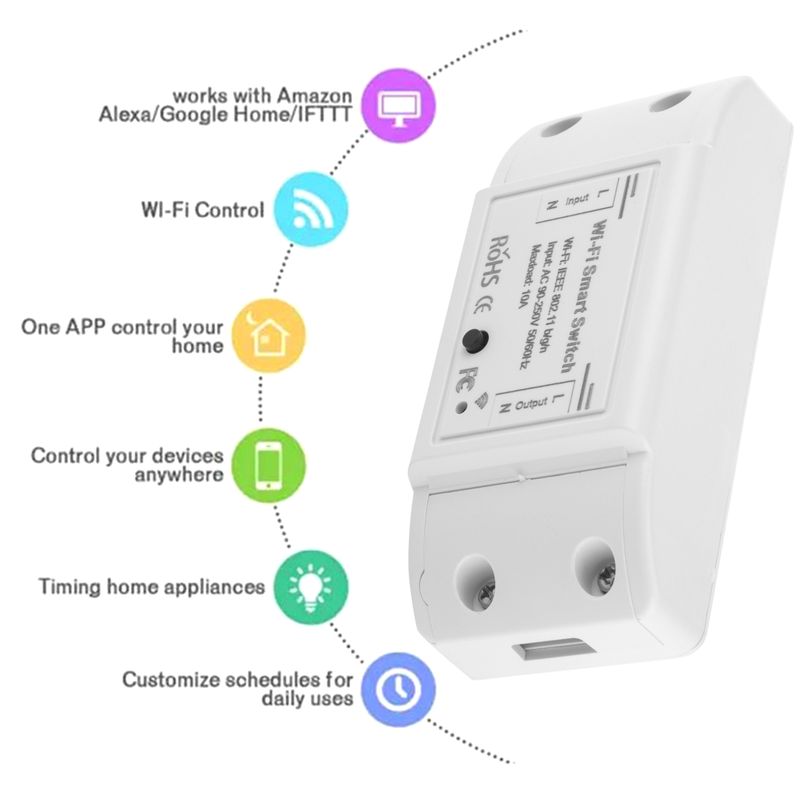 Interruptor WiFi 10A compatible Alexa + Google Home