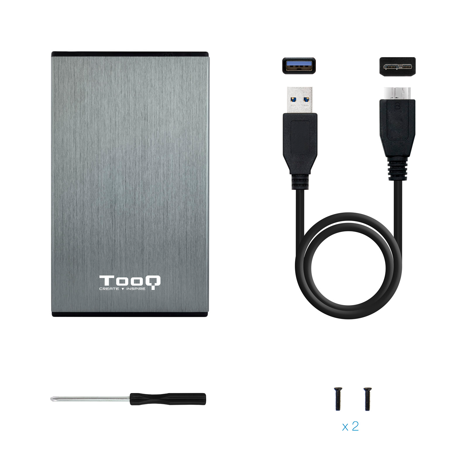 Caja externa Gris TOOQ 2.5¨ SATA USB 3.0 /3.1 Gen 1 Mod: 2527G - Imagen 3