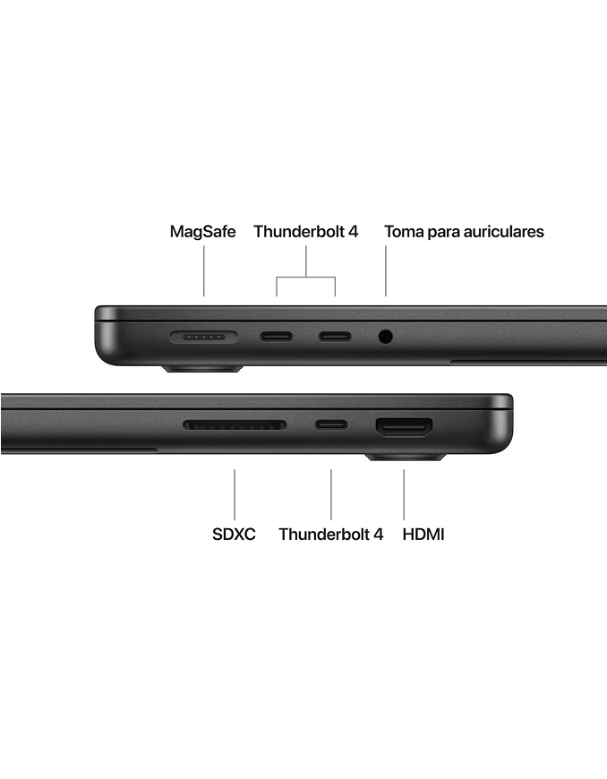 Portátil Apple MacBook Pro Apple M5 10 Núcleos/16GB/512GB SSD/GPU 10 Núcleos/14" Negro Espacial - Imagen 4